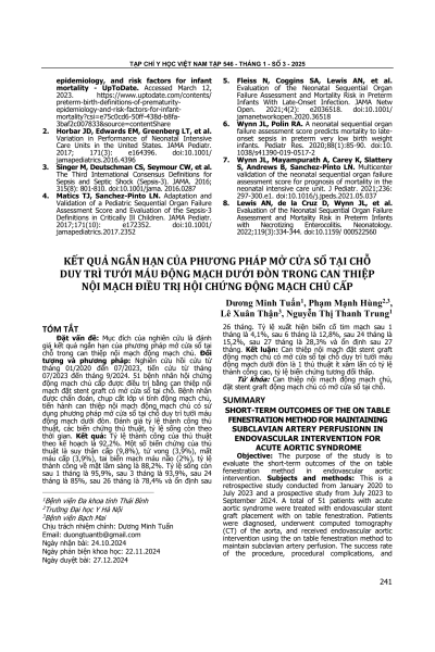 Kết quả ngắn hạn của phương pháp mở cửa sổ tại chỗ duy trì tưới máu động mạch dưới đòn trong can thiệp nội mạch điều trị hội chứng động mạch chủ cấp