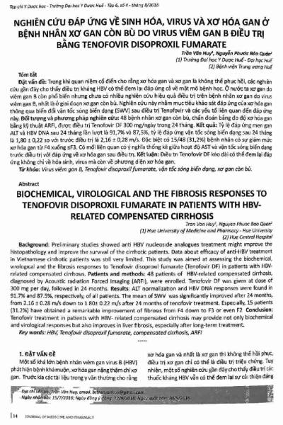 Nghiên cứu đáp ứng về sinh hóa, virus và xơ hóa gan ở bệnh nhân xơ gan còn bù do virus viêm gan B điều trị bằng Tenofovir disoproxil fumarate