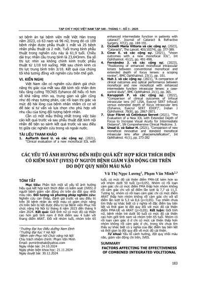 Các yếu tố ảnh hưởng đến hiệu quả kết hợp kích thích điện có kiểm soát (IVES) ở người bệnh giảm vận động chi trên do đột quỵ nhồi máu não
